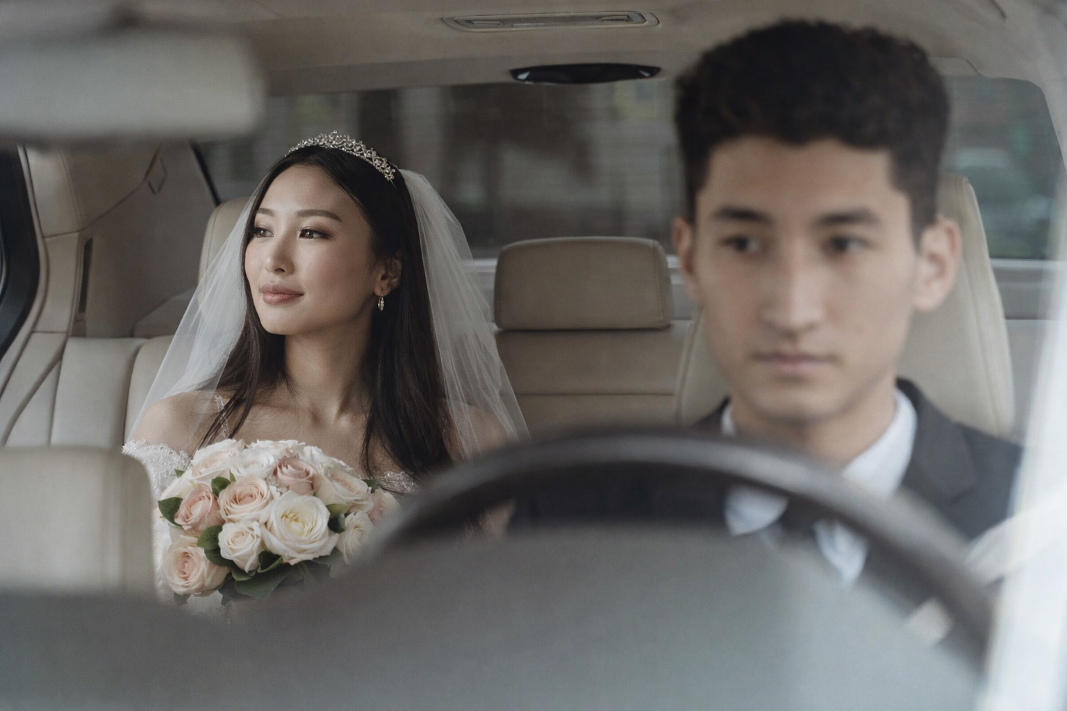 Bride in luxury vehicle